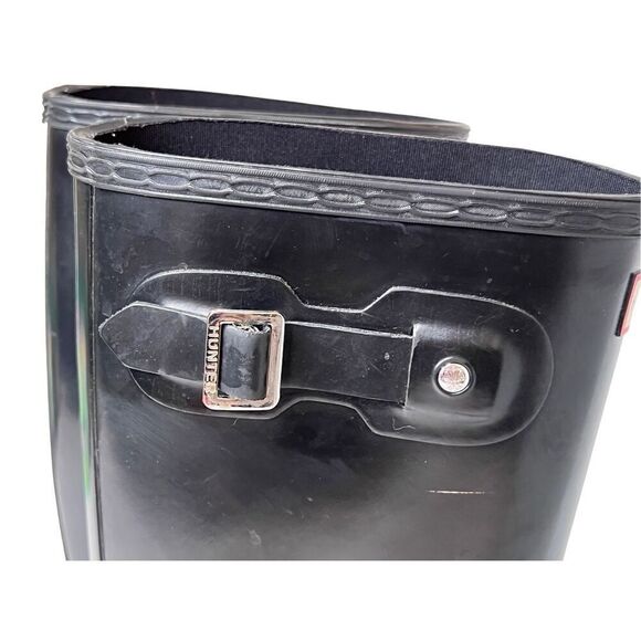 Hunter Boot WT1000RGL Glossy Black Original Tall Rubber Rain Boot sz 6 - Picture 2 of 12